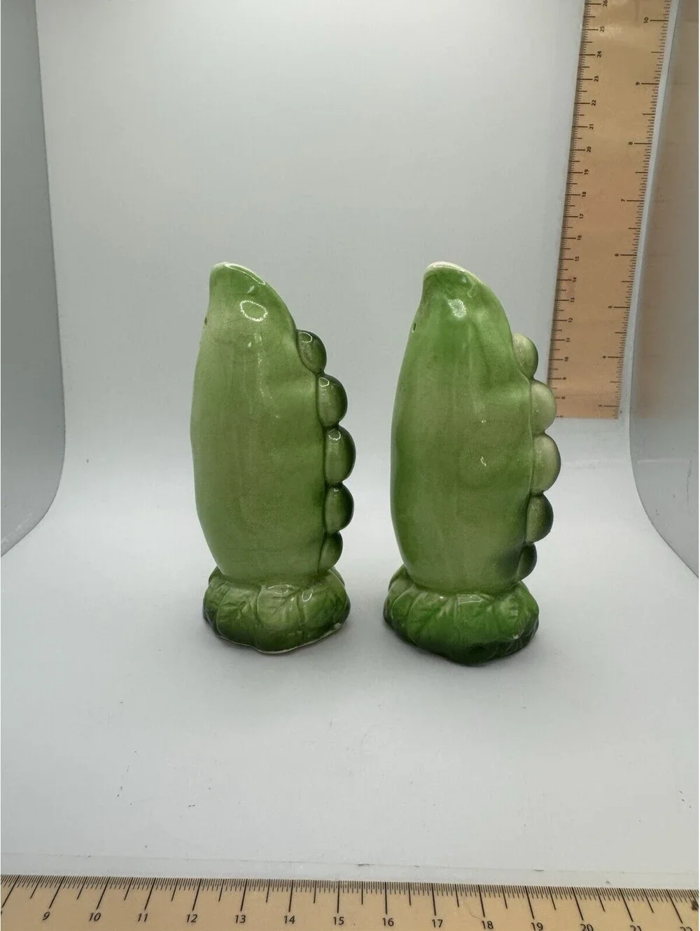 Vintage Pea Pod Salt And Pepper Shakers - Made In Japan With Cork